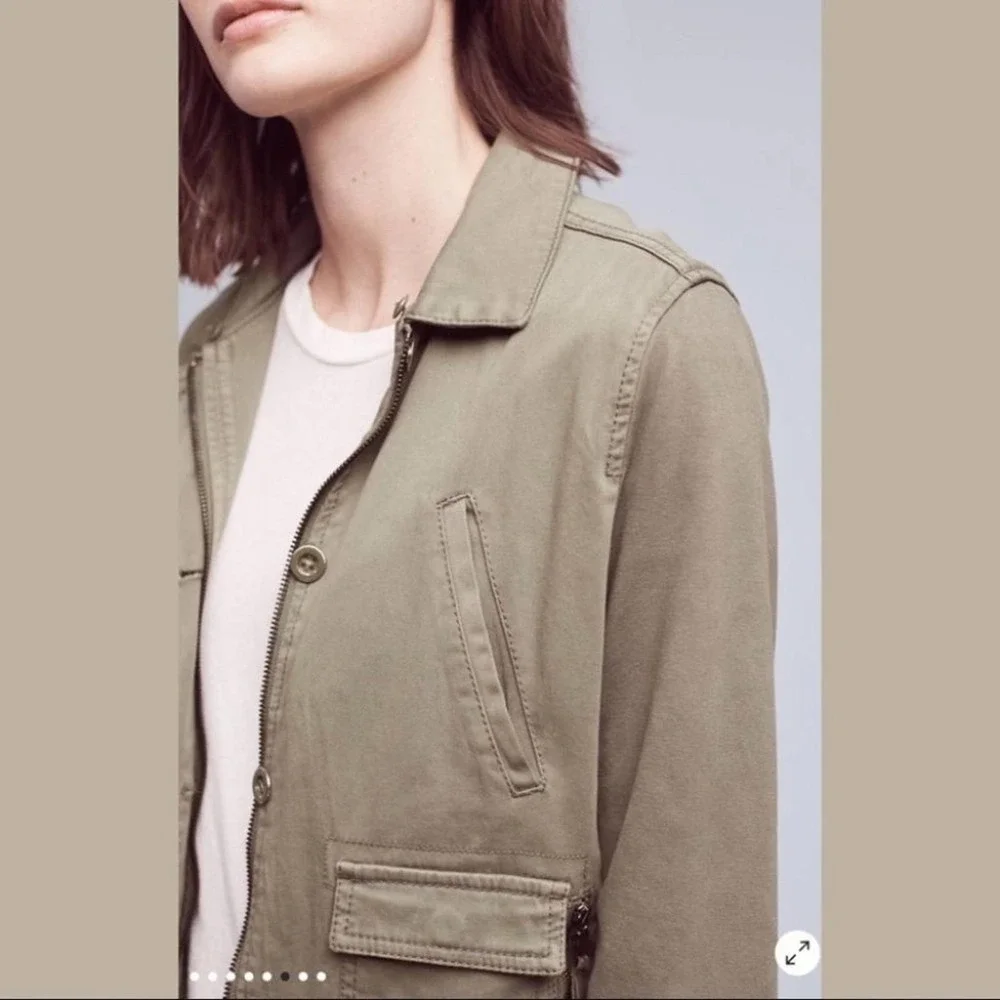 ANTHROPOLOGIE Marrakech Army Green Faux Fur Collared Cadet Jacket Small NEW - Picture 15 of 16